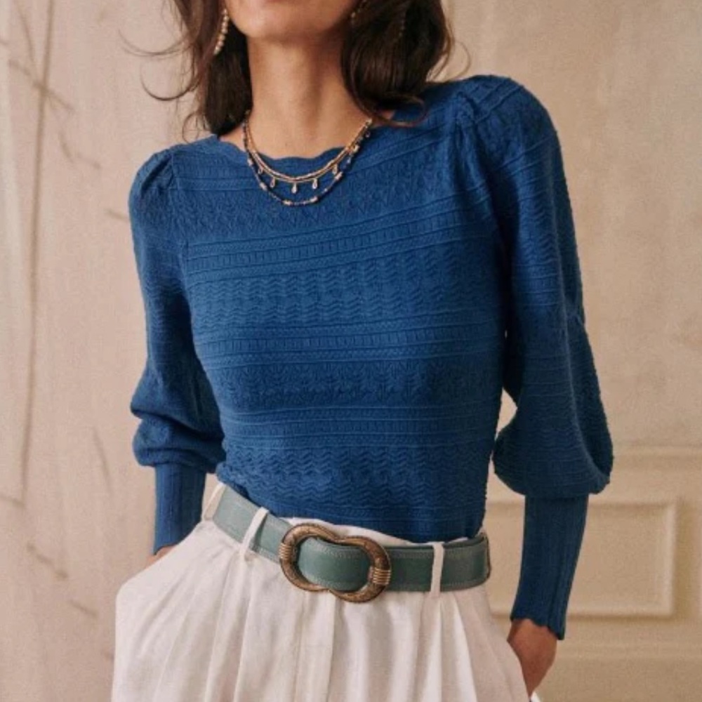 Sezane Roma Jumper Fancy Knit Sweater in Blue